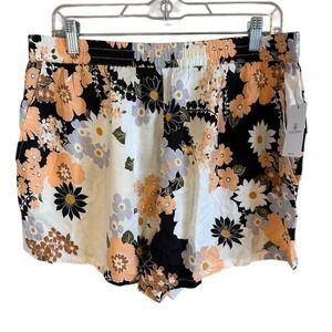 NWT Volcom Women's Beach Bandit Short Black Floral Print XL Viscose $40